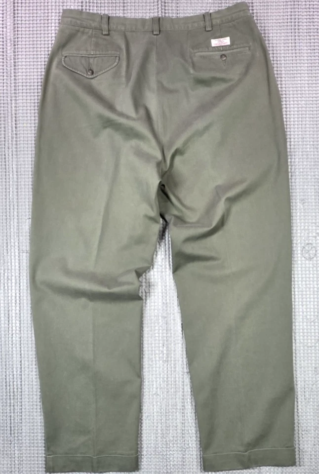 Pantalones De Colección Polo Ralph Lauren Para Hombres 36x32 Hammond Chino Plisados Puños Verde Oliva Foto 4 de 4