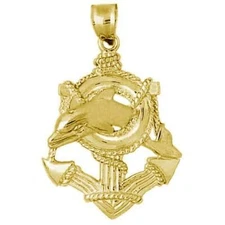 New 14k Gold Anchor With Dolphin Pendant