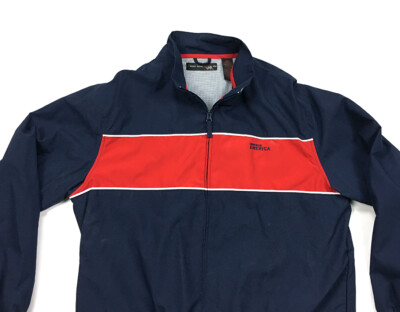 Perry Ellis America Blue Red Colorblock Cotton Zip Jacket Mesh