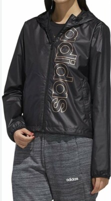 Adidas BRANDED Black & Copper Lightweight Zip Up Hooded Jacket Windbreaker XS