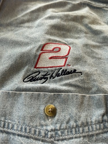 Chase Authentics #2 Nascar Rusty Wallace Denim Button Up Shirt Size Large Car - Picture 6 of 9