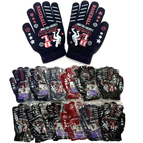 12 pares de guantes mágicos de invierno cálidos estampados de béisbol a granel tejidos para adolescentes niños niños - Imagen 1 de 5