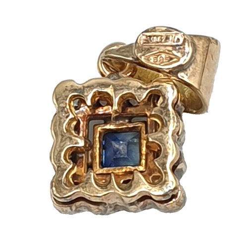 CIONDOLO PICCOLO STILE ANTICO IN ORO 14K ARGENTO CON ZAFFIRO NATURALE E ROSETTE - Foto 4 di 8