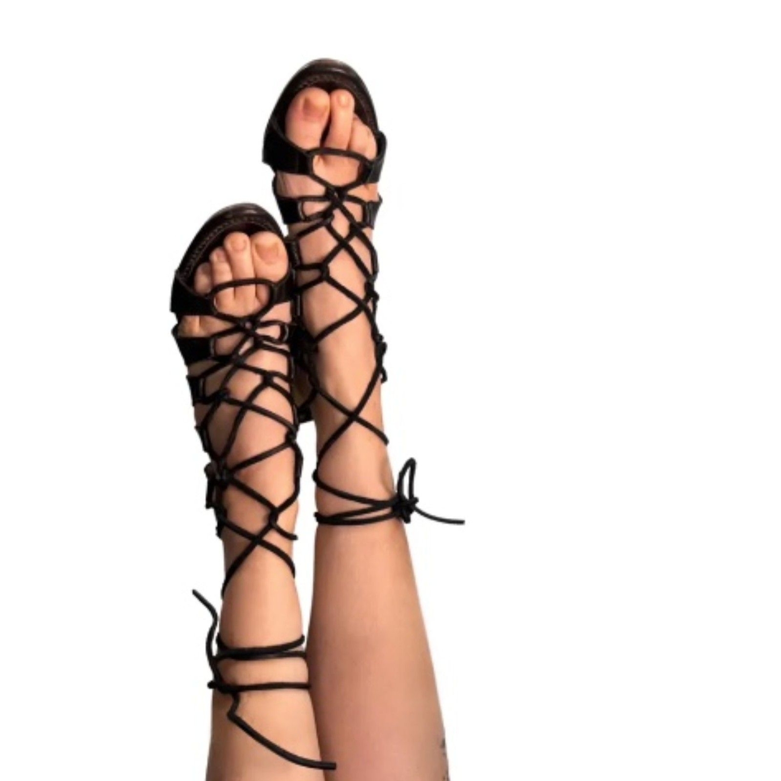 Yves Saint Laurent YSL in pelle nera con cinturino gladiatore tacco 38 8 us intime ottimeioni