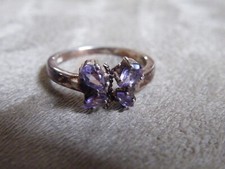 Sterling Silver .925 Women's Ring w/Purple Stone Amethyst Butterfly Size 