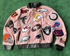 Jeff Hamilton Autograph NFL Collage Wool and Leather Jacket Pink Mens Size Large