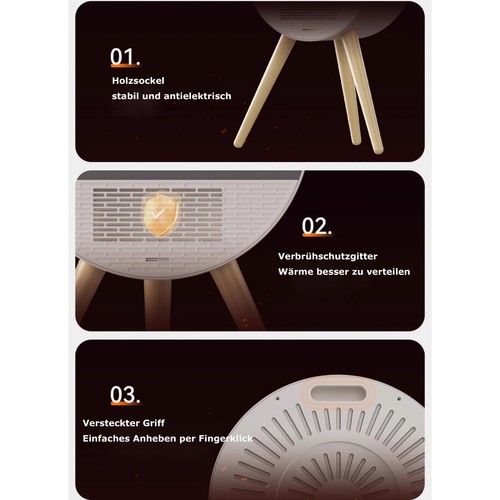 F52D 2000W Electric Fireplace Heater Flame Ceramic with Remote Control, Display - Picture 5 of 16