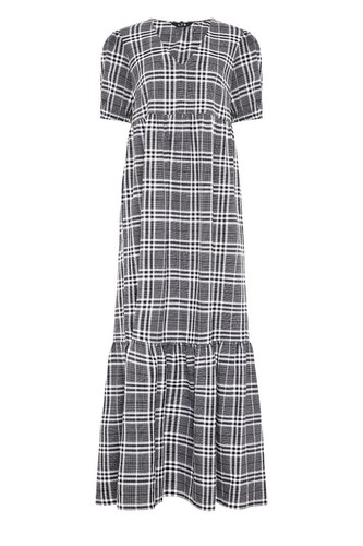 Long Tall Sally LTS Black Check Tiered Smock V Neck Midaxi Dress UK 18 - Picture 4 of 5
