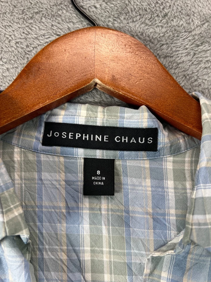 Mujeres Prendas para el torso 8 Camisa de Campamento 100% Seda Azul Botón a Cuadros Josephine CHAUS Manga Corta Foto 2 de 4