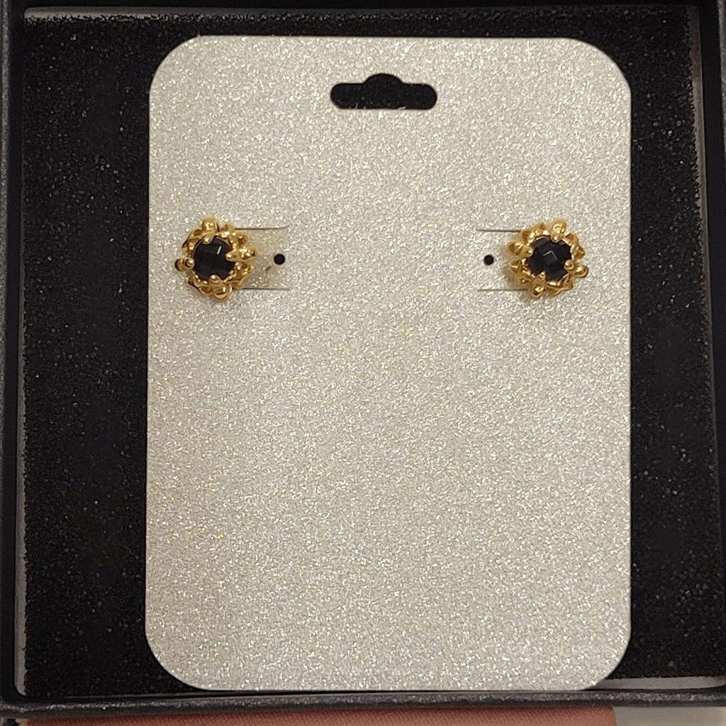 Stud Earrings 18K Gold Plated Black Onyx Hypoallergenic-image