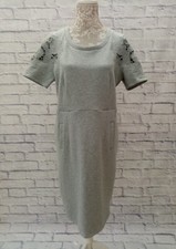 Kaliko Dress Size 16 Grey Round Neck Short Lace Cut Out Sleeves Pockets Applique