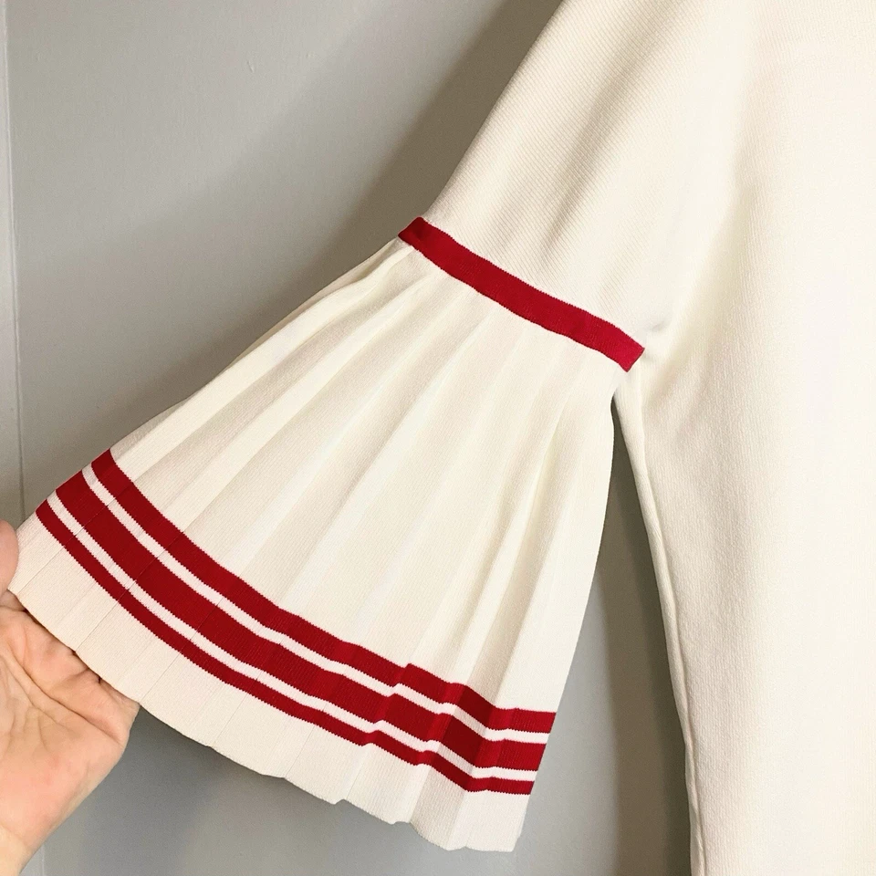 Suéter feminino Maje branco com manga de sino plissada vermelha tamanho 1 ou M - Imagem 4 de 4