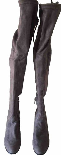 LINZI Grey Faux Suede Thigh High Boots Zip, Tie, Heel, U.K. 5 FREE P&P - Picture 1 of 6