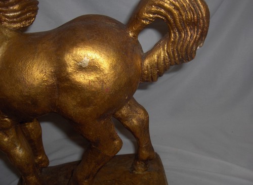 Vintage Jaru Skulptur Trojanisches Pferd Art Deco alte goldene Figur Kreide SELTEN - Bild 4 von 10