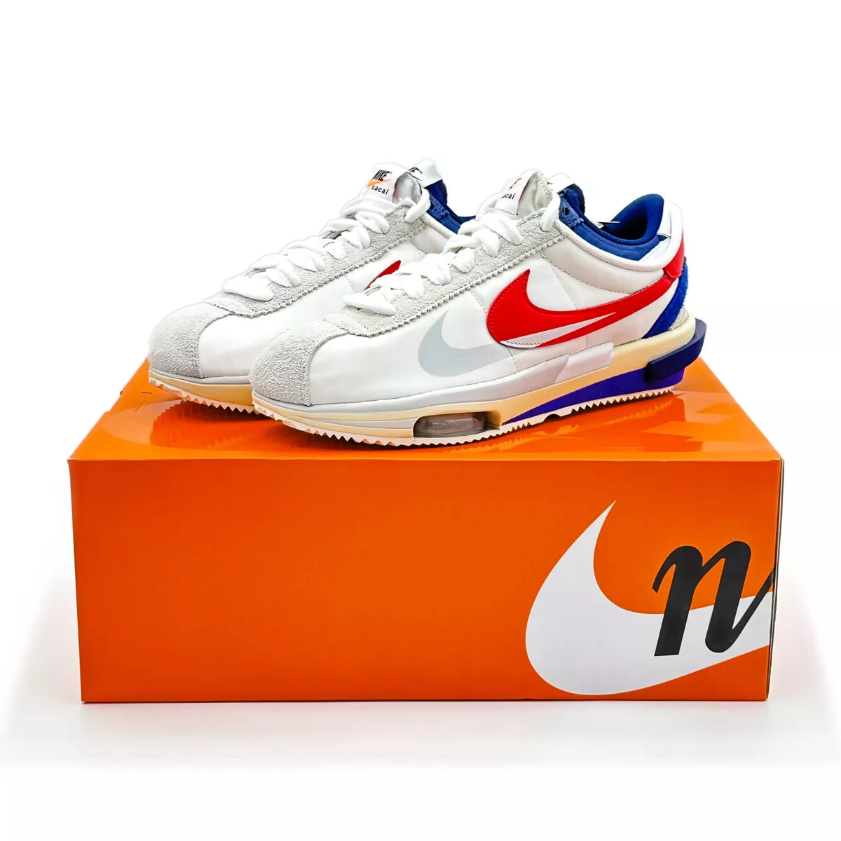 DQ0581-100 sacai × Nike Zoom Cortez White and University Red Blue ...