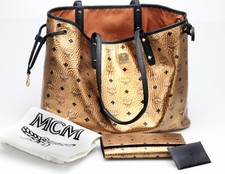 Mcm "visetos",  Metallic-gold, Medium, Handbag/tote, Wallet, Dust Bag - New