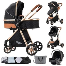 Super V9 3 in 1 Convertible Baby Stroller Bassinet Mode Hand-held baskets Black
