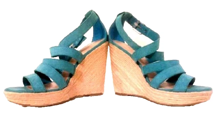 MOSSIMO - Aqua/Turquoise Strappy Wedge Heel Suede Sandals - Women Size: 9.5 - Image 2 of 4