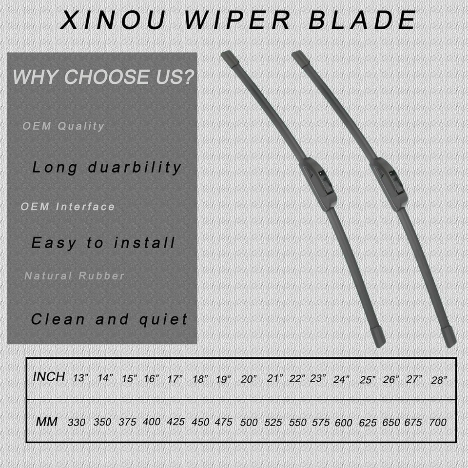 XINOU Front Wiper Blades for Ford E-250 Econoline 1998-2002 OEM Quality - Image 2 of 4
