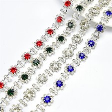 90cm Beaded Flower Rhinestone Edging Trim Crystal Chain Wedding Applique Sew On
