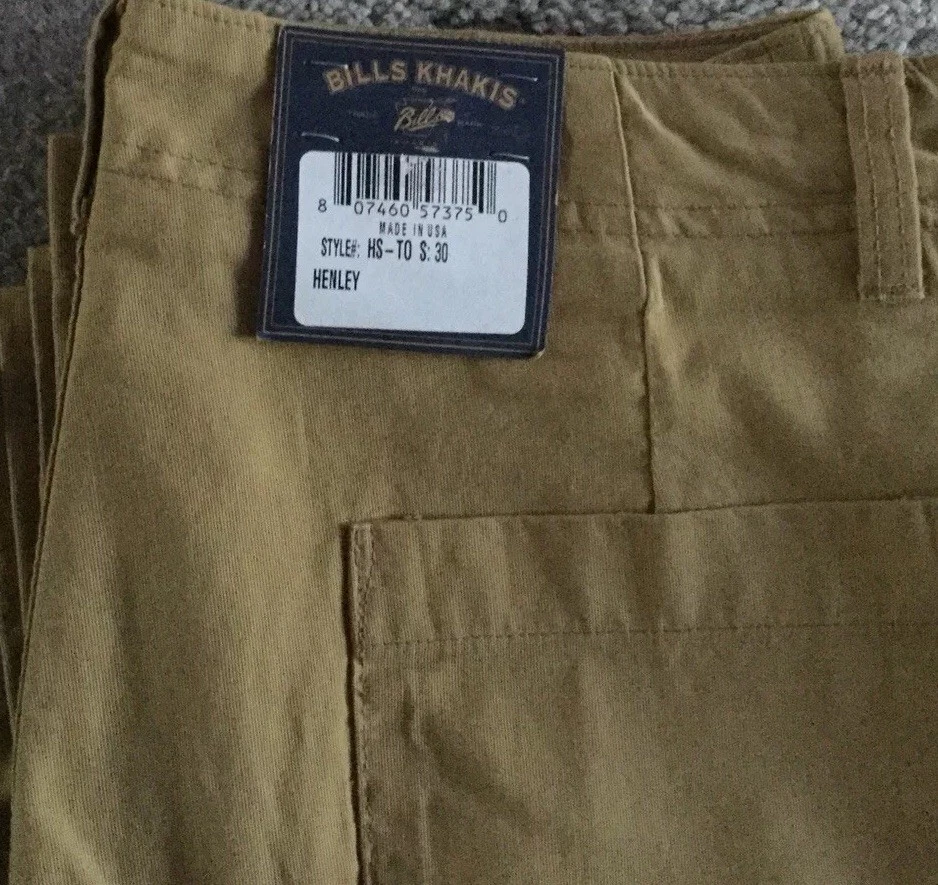 BRAND NEW-Bills khakis HS-TO Henley Size 30x33 PLAIN FRONT Tobacco MSRP $165