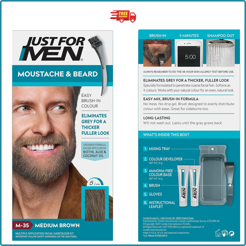 Just for men Moustache &amp; Beard Medium Brown Dye, Eliminates Grey, M35 ...