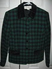 Womens Green Black Check JONES NEW YORK Lined Wool Blazer Jacket 4