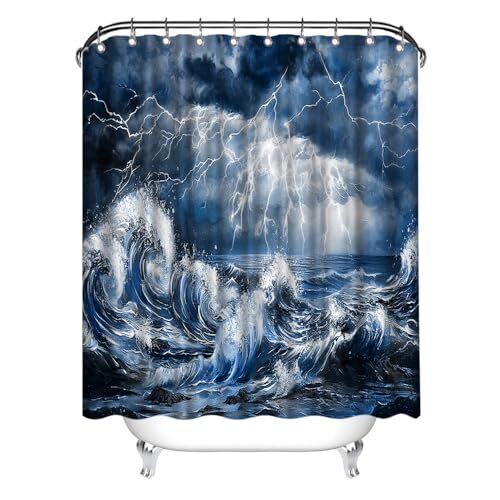 Thunderstorm Shower Curtain Lightning Nature Landscape Bath Curtains - Bild 1 von 5