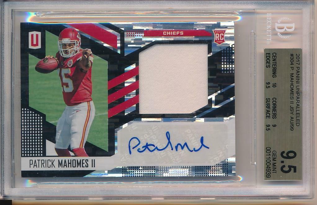 Patrick Mahomes 2017 Unparalleled RC Jersey Patch Autogaph /99 BGS 9.5 10 Auto