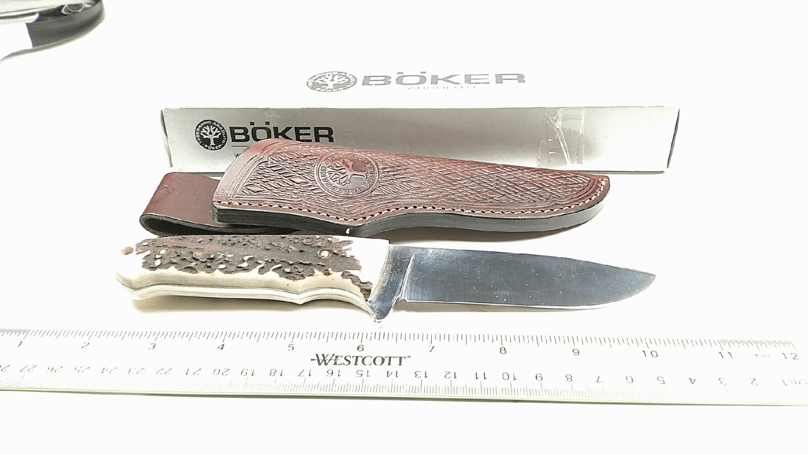 Boker Arbolito Fixed Blade Hunting Knife w/ Sheath, Stag Handle , New