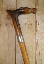 Antique Kepkypa Horse Glass Eyes & Saddle Walking Stick Cane Silver Corfu Greek