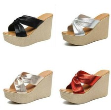 Women Platform Slippers Summer Slip On Wedge Heel Beach Sandals Slides Gold 2025
