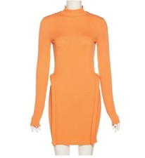 Women Knitted Stitching Skinny Three-Dimensional Decoration Bodycon Mini Dress 