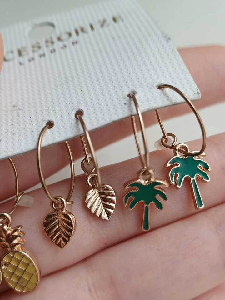 New Accessorize 3 Pair Of Tropical Themed Enamle Hoop Earrings - Image 4 of 4