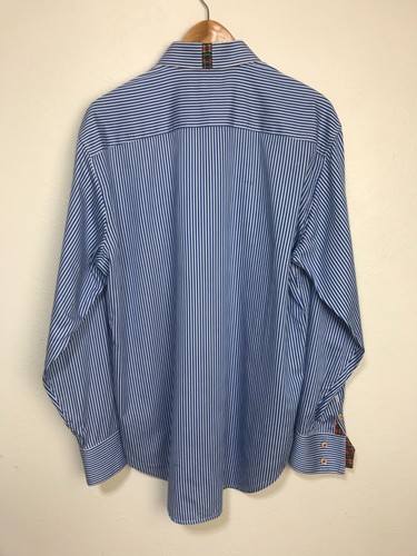 Robert Graham X Shirt Mens Large Blue Striped Flip Cuff Long Sleeve Button Up i - Picture 10 of 11