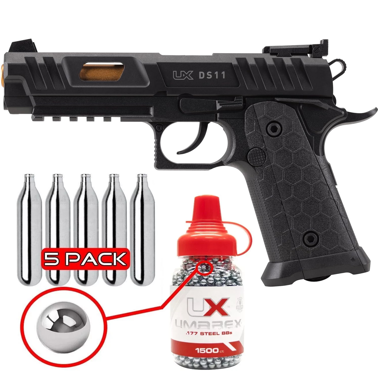 Umarex DS11 .177 Cal Air Gun 1911 CO2 BB Gun w/ BBs & CO2 Bundle (2252128)