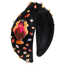 Thanksgiving Headband for Women, Autumn Fall Headband, Orange Rhinestone Pearl