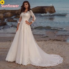 Elegant A-Line Wedding Dresses V-Neck Long Sleeves Lace Appliques Bridal Gowns