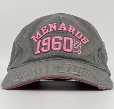 Menards Hat - Pink Gray StrapBack Baseball Cap EUC - Factory Distress
