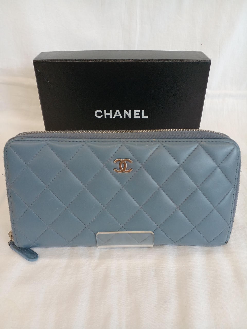 CHANEL Blue Quilted Leather Matelasse Zip Around Long Wallet w Box Free Shipping