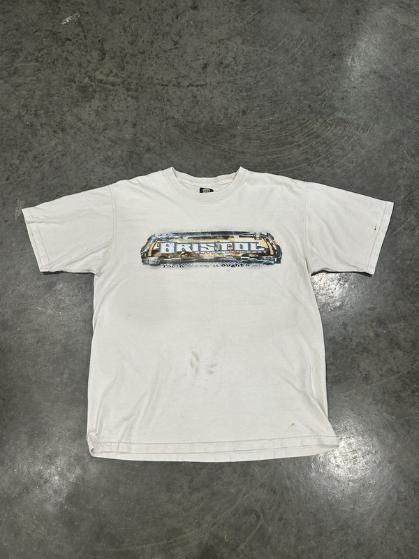 SMI Men’s White Bristol Motor Speedway Graphic Crew Neck Cotton T-Shirt Size L