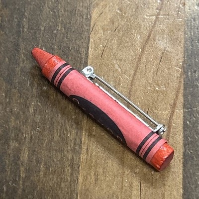 Vintage Hands Across the Sea Wood Red Crayon Brooch Pin