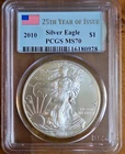 U.S. Mint 2010 American Silver Eagle 1 oz .999 Business PCGS MS70 25th
