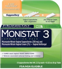 3-Day Yeast Infection Relief: Miconazole Suppositories & Itch Cream Combo