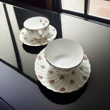 Vintage Aynsley Bone China Tea Cups & Saucers Pink Rose Floral Set of 2 England