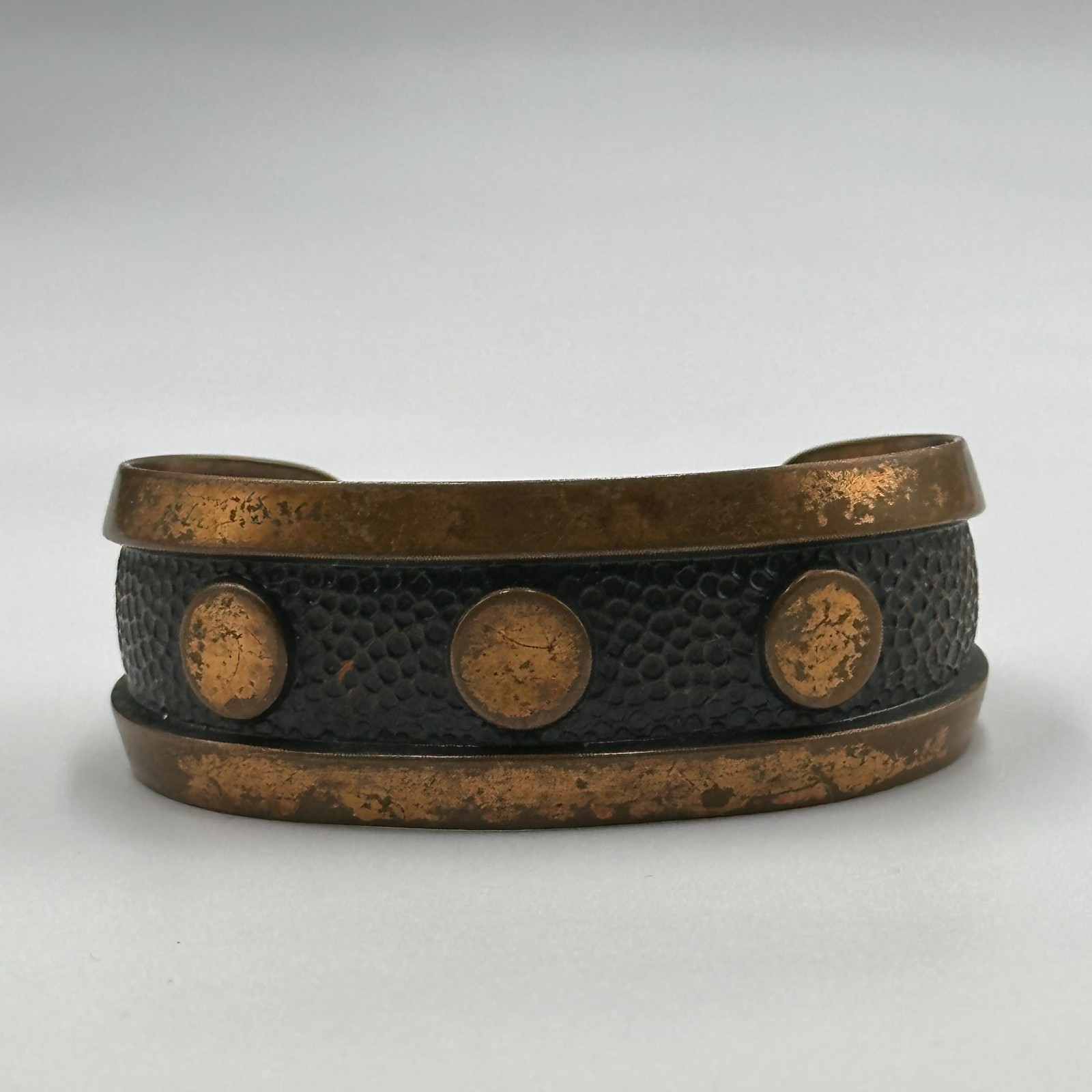 Solid Copper Cuff Bracelet Textured Hammered Rais… - image 1