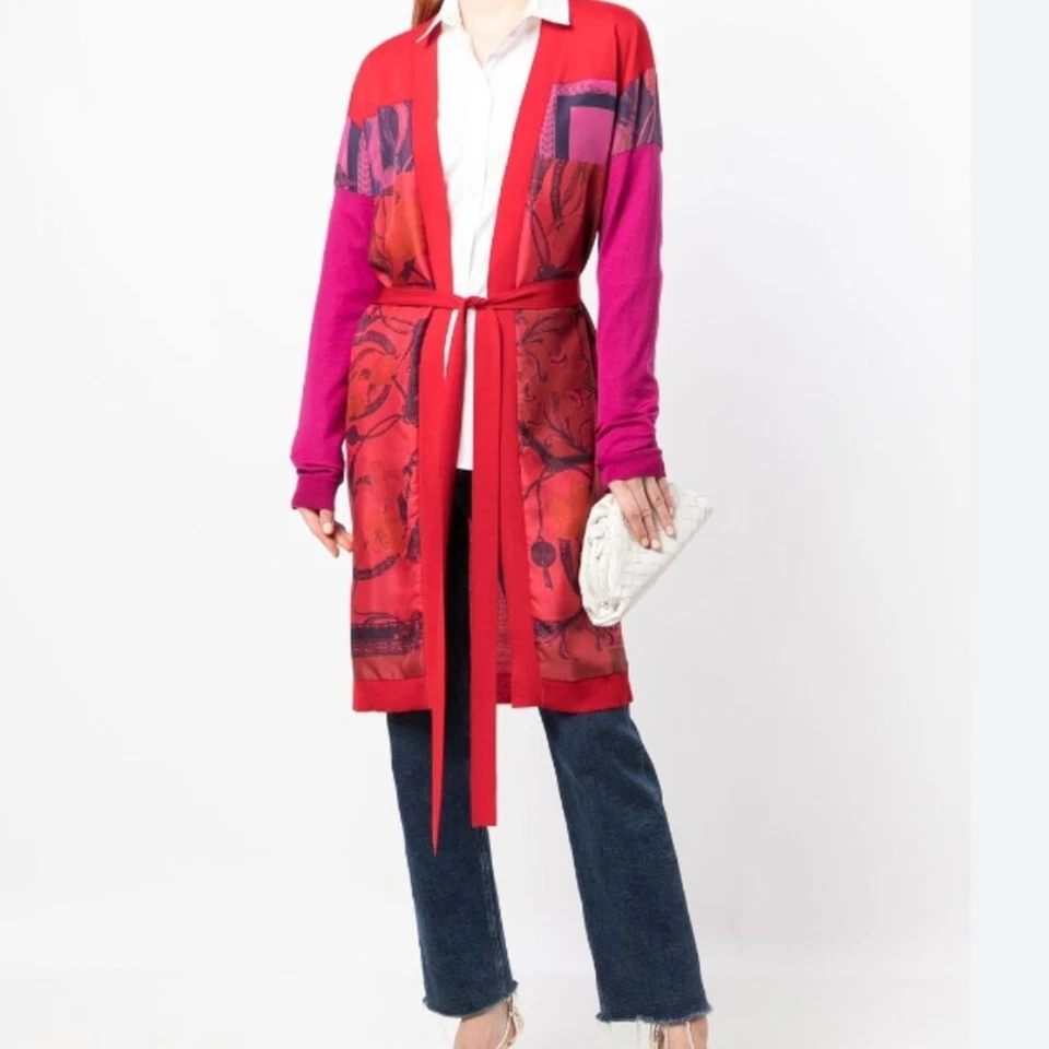 Salvatore Ferragamo Heritage Print Long Silk Cardigan - Image 2 of 4