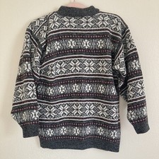 VTG American Pride Fair Isle Knit Sweater Gray Red White Snowflake Pattern L