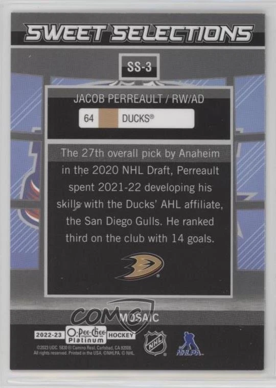 2022 O-Pee-Chee Platinum Sweet Selections Mosaic Jacob Perreault #SS-3 Rookie RC - Image 2 of 2