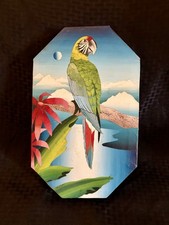 Colorful Parrot Painting In Tropical Landscape 13.5 X 8.5 Inches Oil On Canvas 